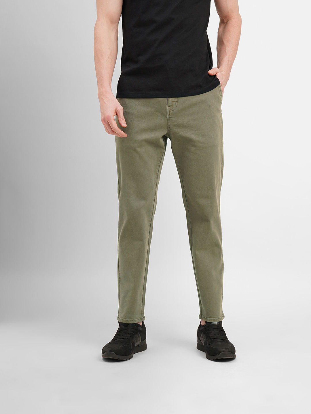 Buy Men's Army Olive Green Stretch Formal Pants Online In India